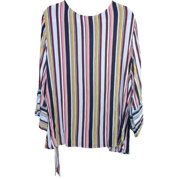 Est 1946 Top Women's Sz 22/24W Striped V-neck Flutter Sleeve, Tie Front Accent - Picture 2 of 8